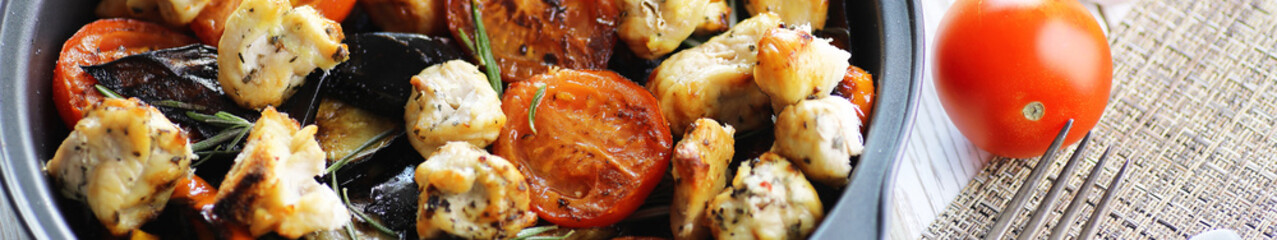 Long horizontal background of vegetables grilled