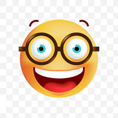 Cute Emoticon with Glasses on White Background. Isolated Vector Illustration 