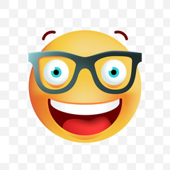Cute Emoticon with Glasses on White Background. Isolated Vector Illustration 