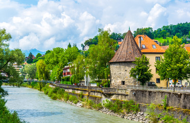 River rhein passing through the austrian town feldkirch on the way to bodensee.