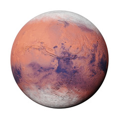 Fototapeta premium planeta Mars podczas marsjańskiej zimy, na białym tle