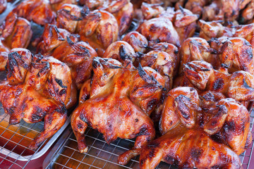 Chicken Grill in countryside food market, Thailand