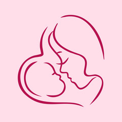 Mum with child contour pattern red in heart