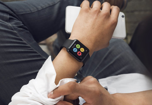 Close View Mockup of User's Smartwatch 8