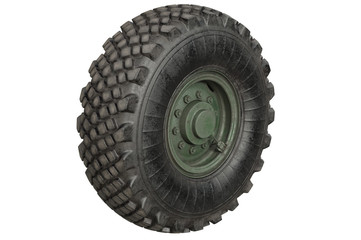 Car wheel military green with bolt. 3D rendering