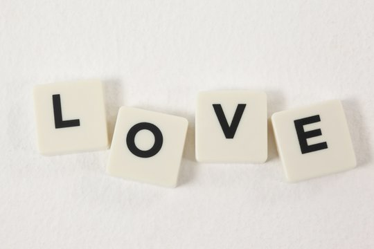 White blocks displaying love message