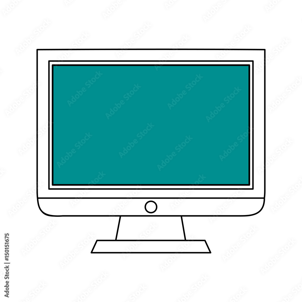 Poster sketch color silhouette modern display desk computer tech device vector illustration