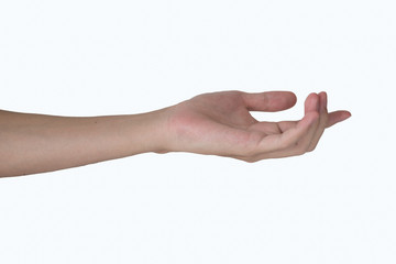 Isolated open the outstretched palm of the hand on white background
