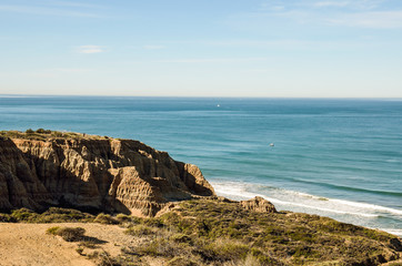 Torrey Pines cliff in pacific ocean in San Diego California with trail