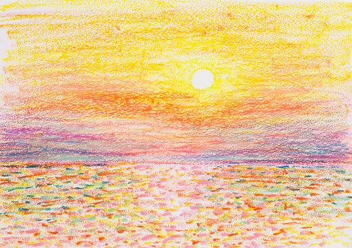 Sunset Seascape Oil Pastel Painting