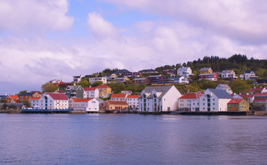Fototapeta na wymiar The village in the Norwegian sea. Beautiful Scandinavian nature. Norway.