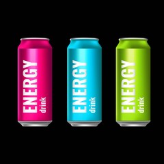A set of energy drinks in tin cans. Summer cooling drinks. Vector 3d illustration - 150156849
