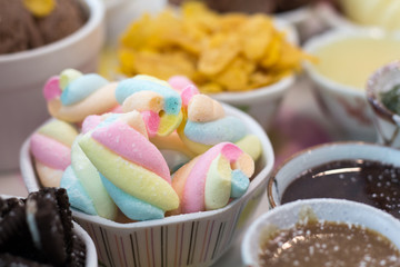 Close-up detail of dessert Bingsu on wooden. Close-up detail of dessert Chocolate.