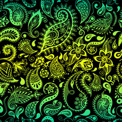 Vector pattern. Seamless detailed flowers illustrations. Doodle style, spring floral background.