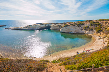 Limestone rock with arch, S`Archittu di Santa Caterina in Oristano Province, Sardinia, Italy