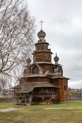 SUZDAL, RUSSIA - APRIL 28, 2017: Open air museum. Historic masterpiece of wooden architecture