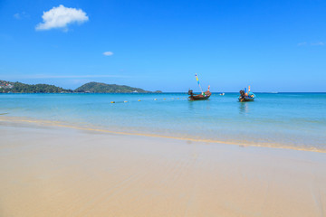Fototapeta premium Landscape of Patong beach with blue sky background at Phuket, Thailand.