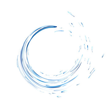 Water splash ring with drops isolated on white background. blue realistic aqua circle. top view. 3d illustration. Liquid surface backdrop created with gradient mesh tool. vector