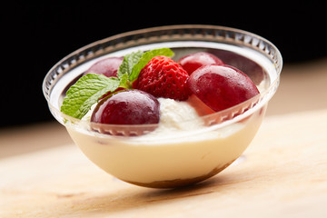 healthy food curd dessert with grape strawberry
