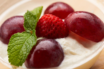 healthy food curd dessert with grape strawberry