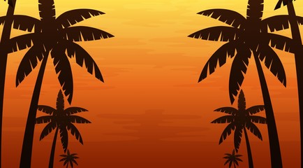 Landscape background with palm trees at tropical beach