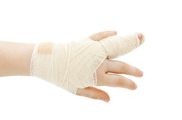 Broken child hand.  Isolated on white background