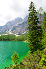 Fototapeta na wymiar Lago di Braies ( Pragser Wildsee ) in Dolomites mountains - Sudtirol, Italy