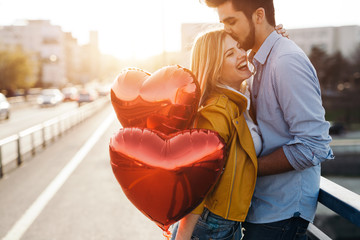 Couple in love kissing laughing and having fun