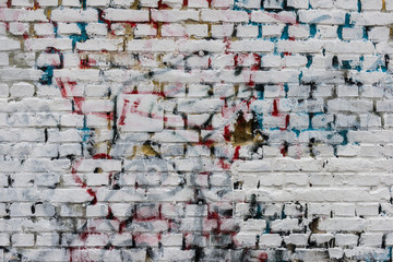 White Painted over Graffiti brick wall background