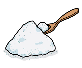 wooden spoon, sugar or salt pile  / cartoon vector and illustration, hand drawn style, isolated on white background.