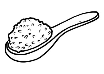 rice and spoon / cartoon vector and illustration, black and white, hand drawn, sketch style, isolated on white background.