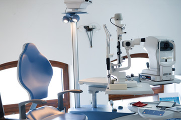 Medical equipment of ophthalmologist in modern office