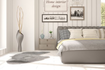 White modern bedroom. Scandinavian interior design. 3D illustration
