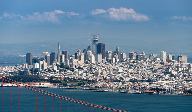 Telephoto image of the Golden Gate Bridge and San Francisco