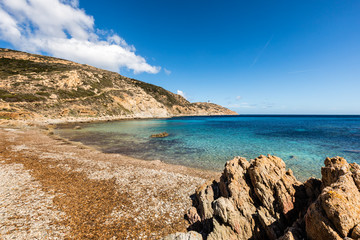 Lighthouse and beach at Revellata in Corsica