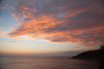 Fototapeta na wymiar Beautiful sunset at Promthep cape view point, Phuket, Thailand