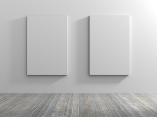 White empty room with empty two frame.3D rendering.