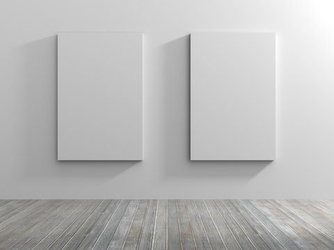 White empty room with empty two frame.3D rendering.