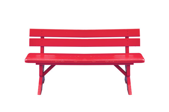 red wood bench isolated on white background with clipping path.