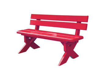 red wood bench isolated on white background with clipping path.