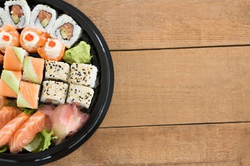 Various sushi rolls in platter