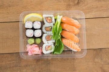 Sushi rolls with salmon