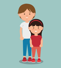Teenager boy standing  next to girl over blue background. Vector illustration.