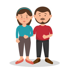 Brunette couple standing together over white background. Vector illustration.