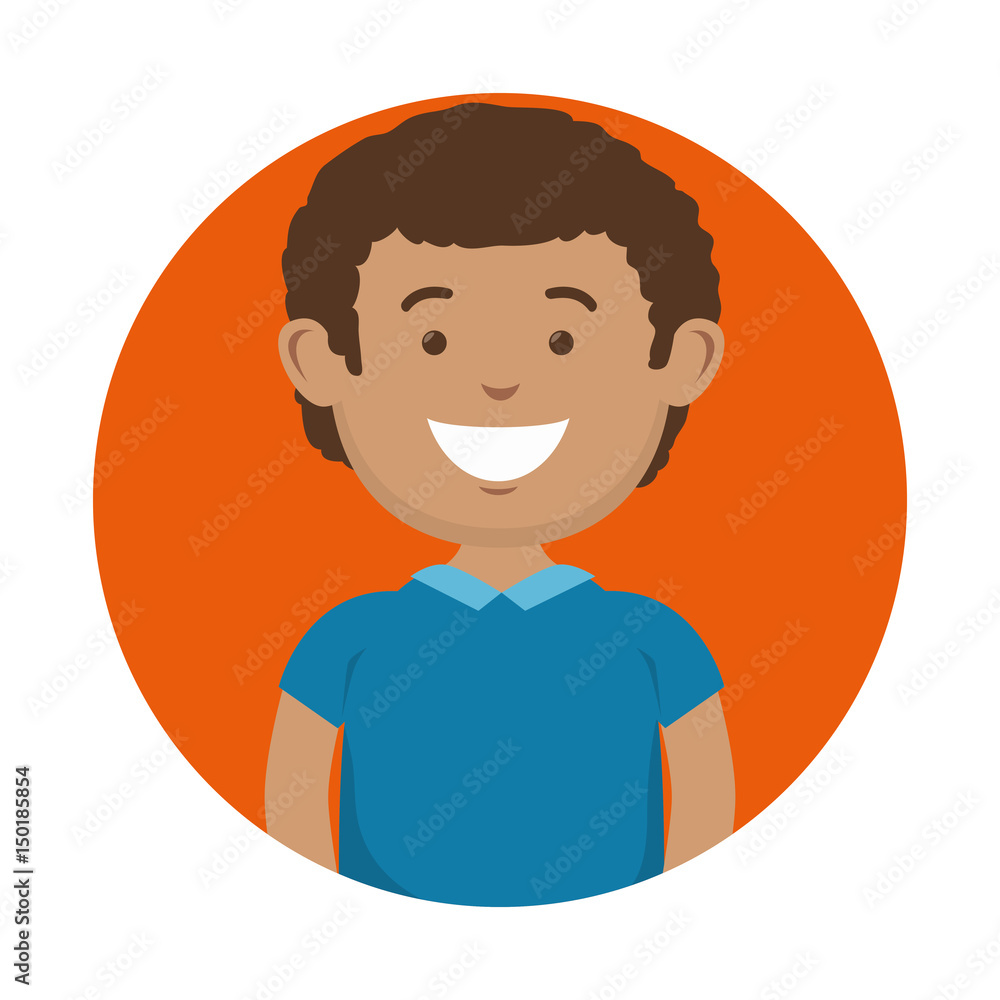 Wall mural A brunette smiling man icon over orange and white background. Vector illustration.