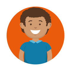 A brunette smiling man icon over orange and white background. Vector illustration.