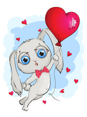 Cute little Bunny flying in a balloon