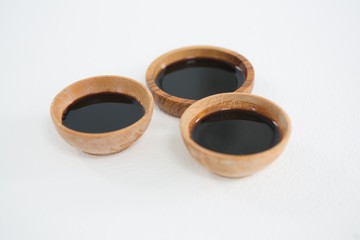 Three soy sauce bowl on white background