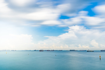 Singapore Seascape From Marina Barrage with Cargo ship and Sky