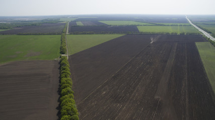 Aerial view of a field from above in the spring